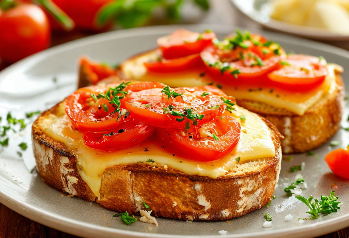 Гренки с помидорами и сыром